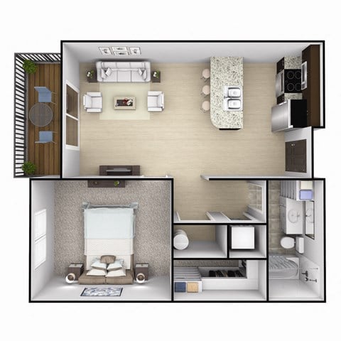Floor plan for 1 bed, 1 bath, 670 sqft